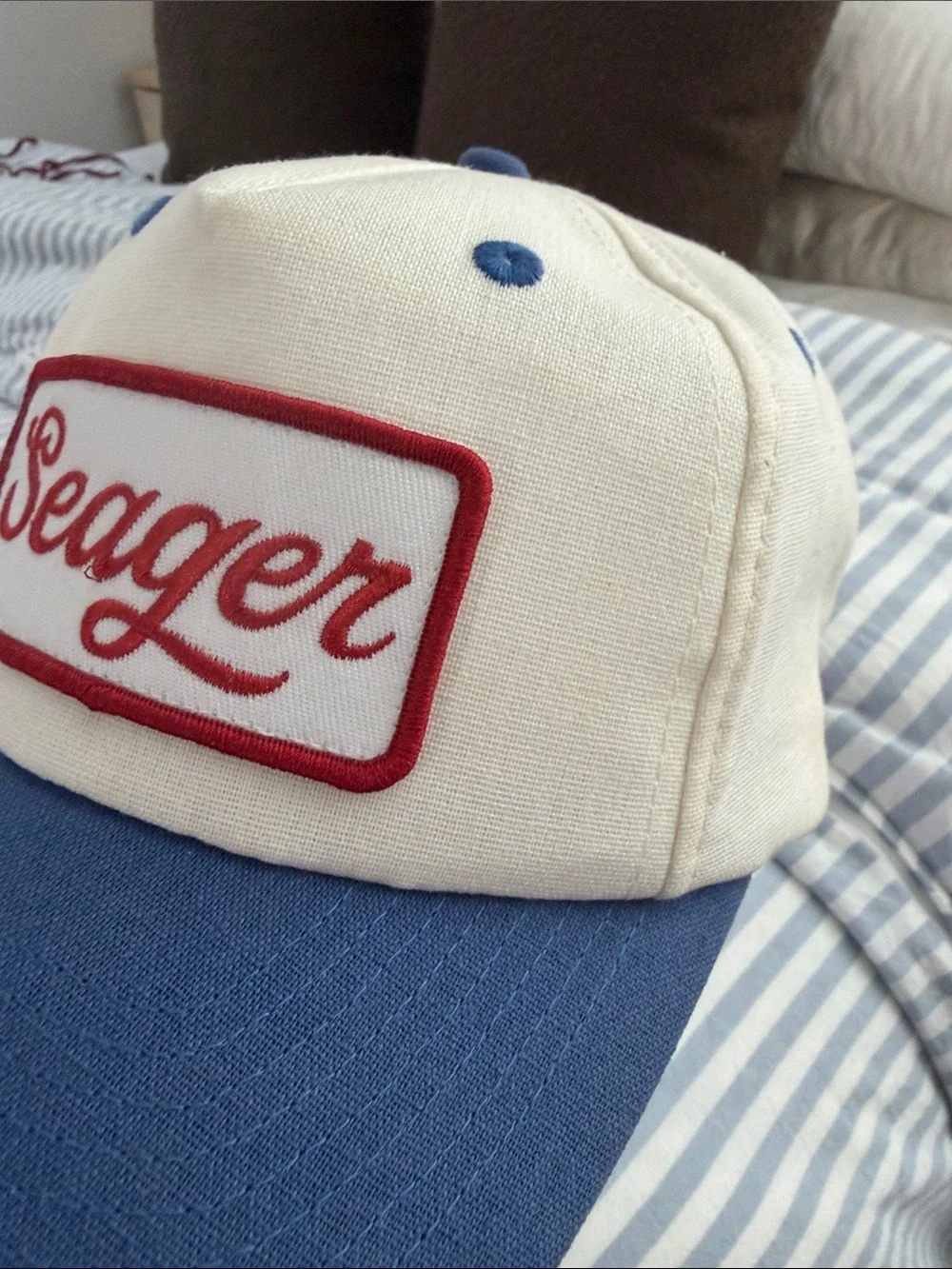 Seager Two-Tone Logo Trucker Hat - White & Blue